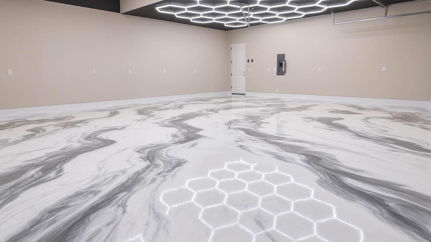 White and gray metallic marble epoxy floor